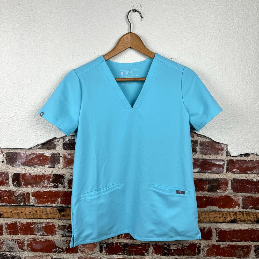 Figs Technical Collection Shirt Sz XS Blue Casma Three Pocket Scrub Top Medical